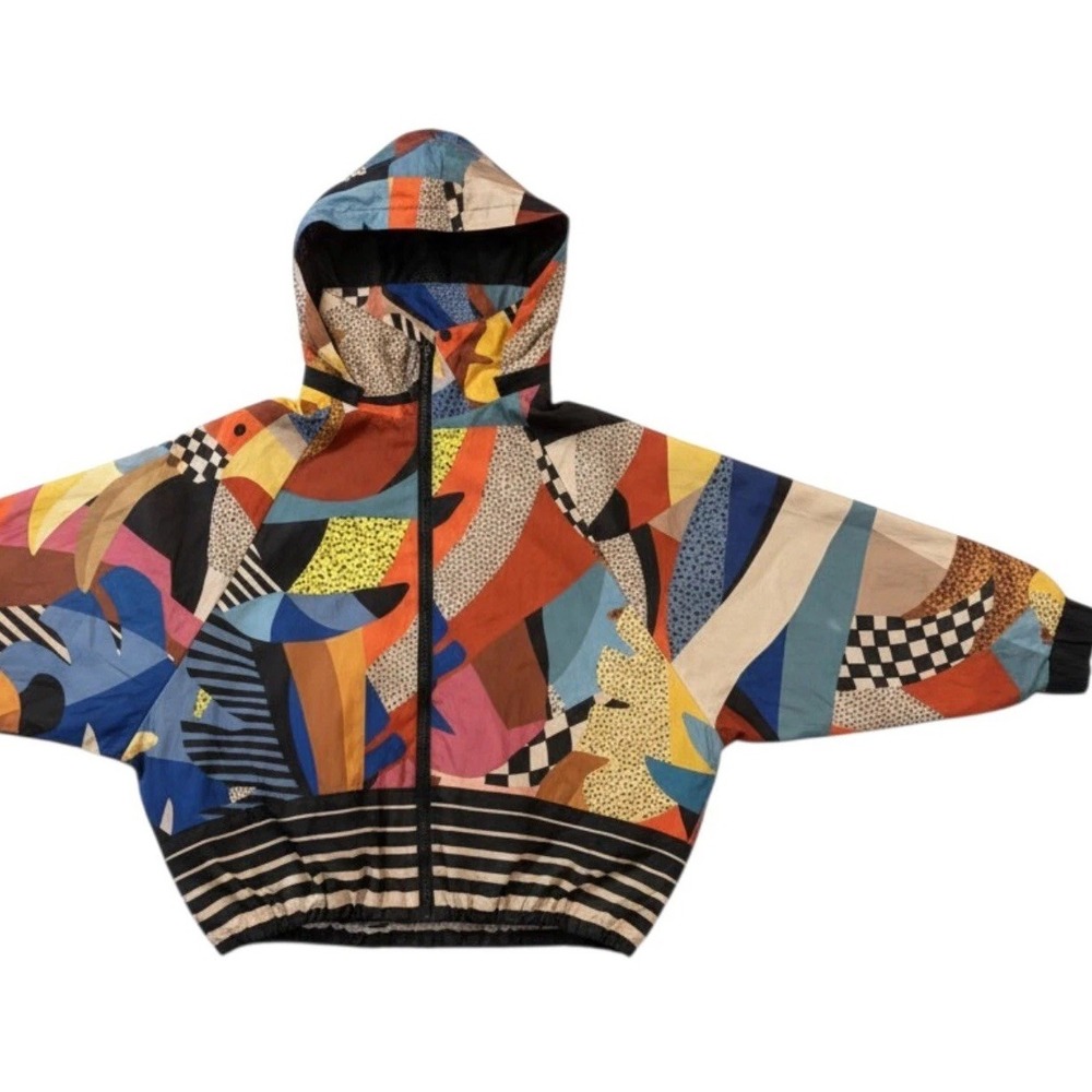 FARM Rio Multicolor Mixed Print Maximalist Windbreaker Womens Medium Art To Wear